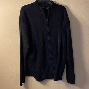 Men's Full-Zip Ribbed Sweater Jacket - Navy with blue stripes.